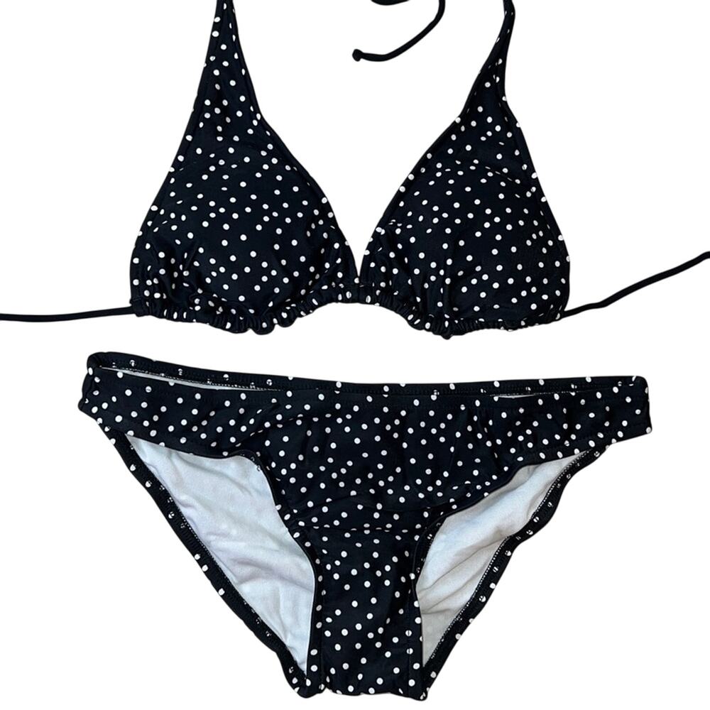 Bikini Lab Black & White Polka Dot Triangle String Bikini, Size M